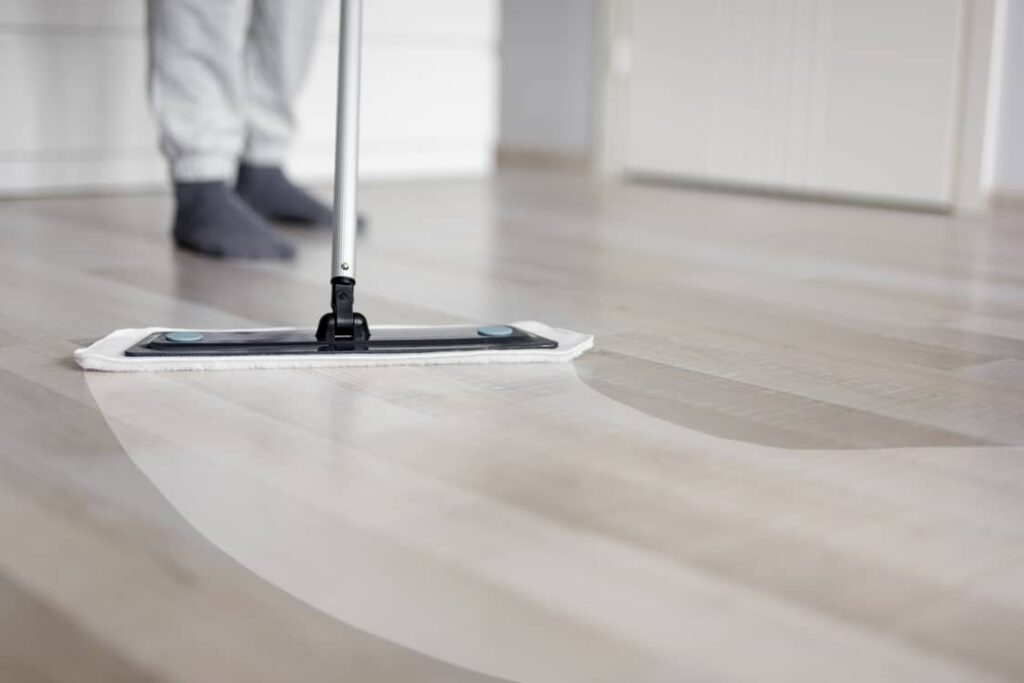 Wet mopping is a good way to take care of the hardwood floors.