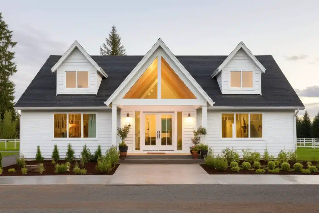 Gabled pitch roof on a home.  It allows debris and snow to slide off easily. 