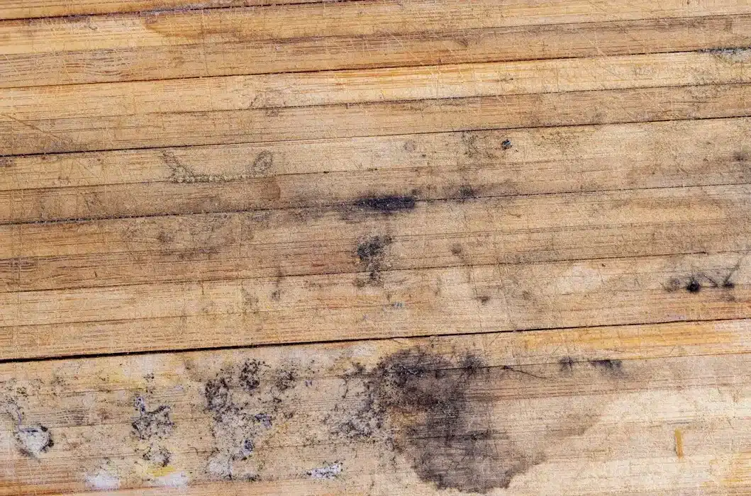 Mold on wood looks like patches of black dots.
